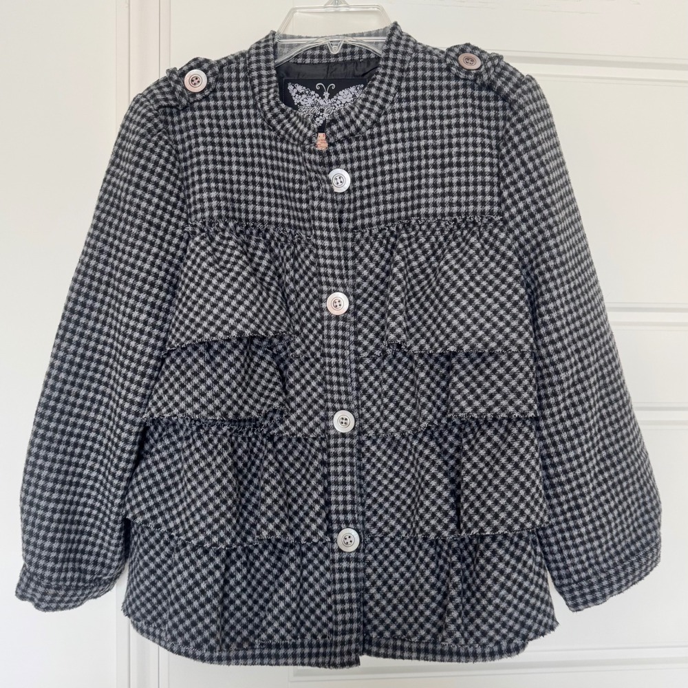 5th Culture Y2K Women's Houndstooth Wool Blend Tiered Blazer Size M Black & Gray